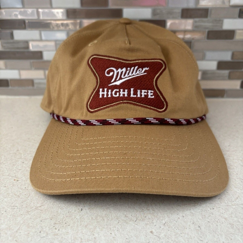 Miller‎ High Life Trucker Rope Vintage Style Snapback Baseball Hat Tan Brown NEW